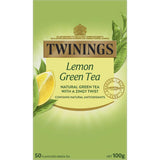 Twinings Green Tea Lemon bags featuring a zesty lemon blend for a refreshing and antioxidant-rich tea experience.