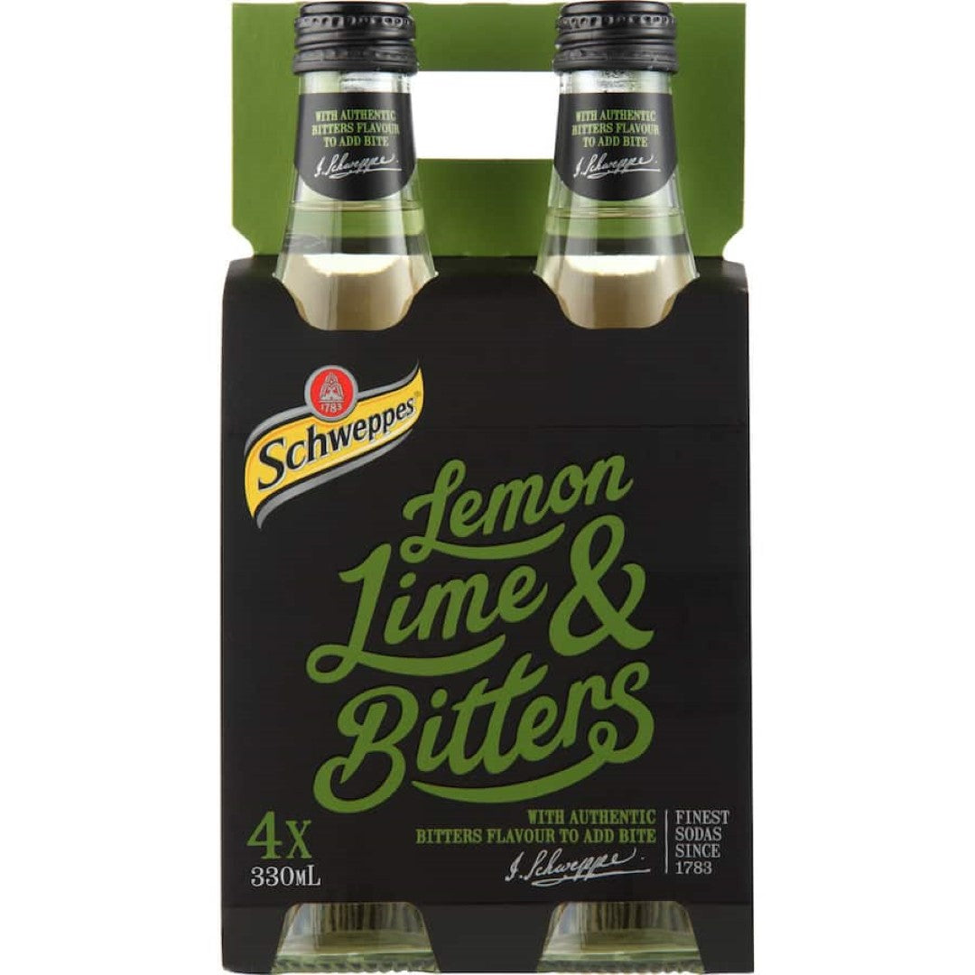 Bottle of Schweppes Traditional Lemon, Lime & Bitters showcasing zesty citrus and aromatic bitters for refreshing summer sipping.