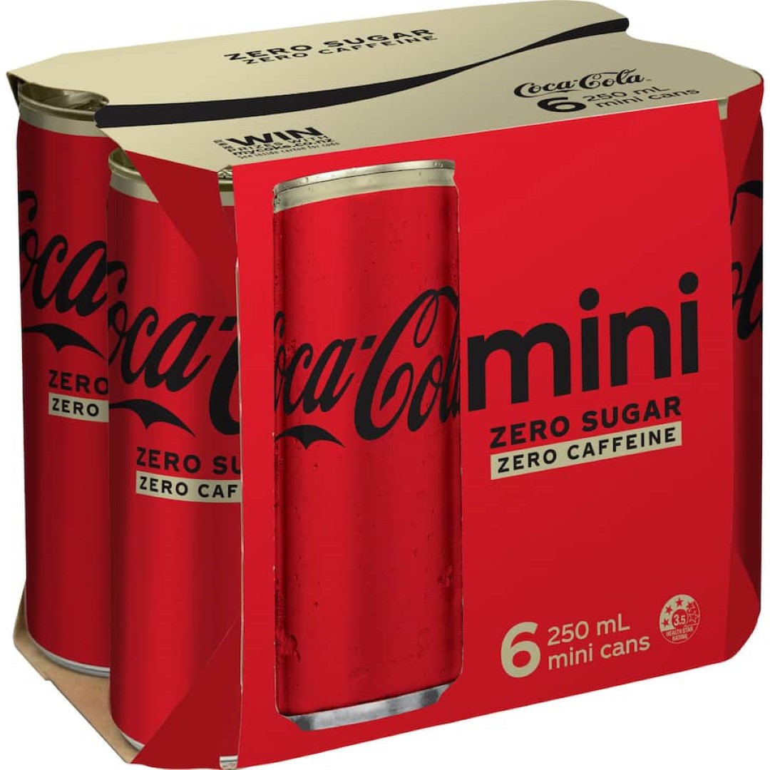 Coca Cola Soft Drink Zero Sugar Zero Caffeine 250ml cans 6pack