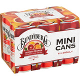 Refreshing Bundaberg Sparkling Blood Orange drink in a 200ml mini can, crafted from real blood oranges for a bold flavor.