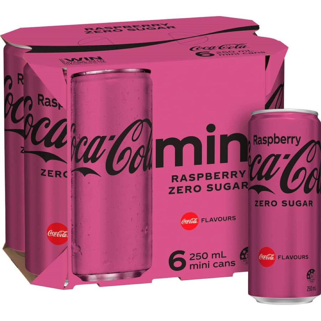 Coca Cola Soft Drink Raspberry Zero Sugar can, featuring a vibrant raspberry flavor and zero sugar for guilt-free refreshment.