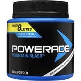 Powerade Isotonic Powder Sports Drink in Mountain Blast flavor for optimal hydration and energy during intense workouts.