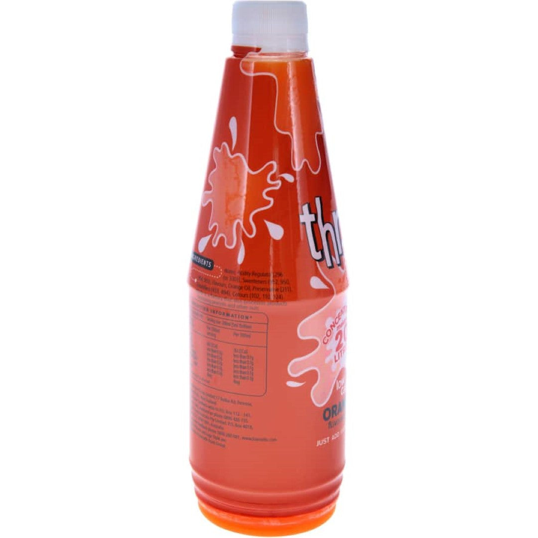 Thriftee Concentrate Orange & Mango Cordial bottle, a low-calorie, sugar-free drink mix for over 20 litres of refreshing flavor.