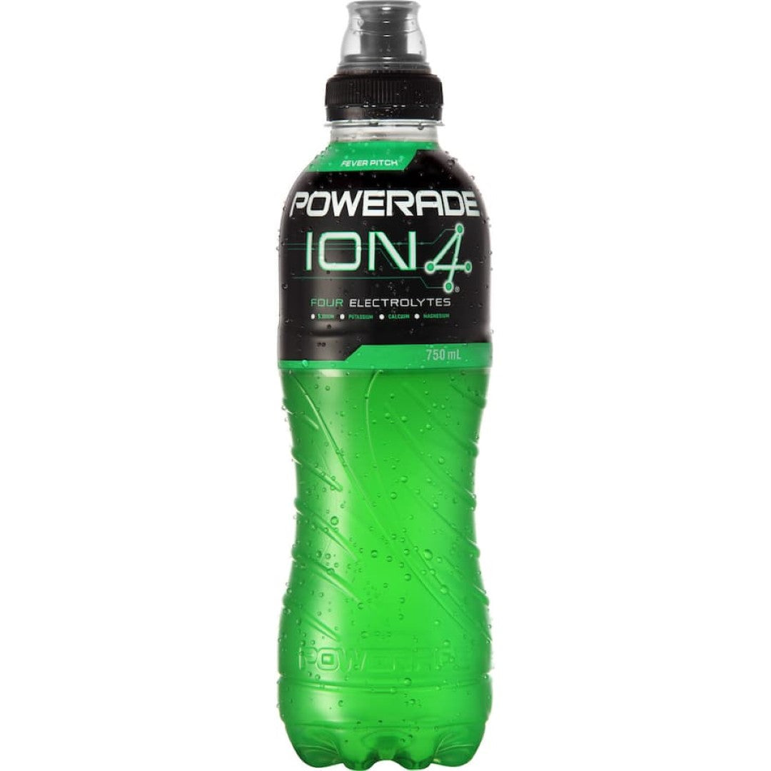 Powerade Sports Drink Fever Pitch in a sipper cap bottle, providing hydration with electrolytes and carbohydrates for optimal performance.