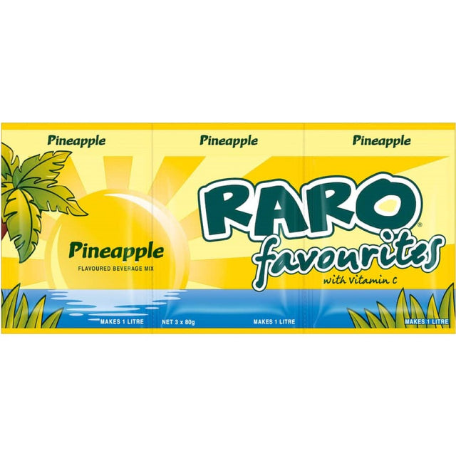 Raro Pineapple Beverage Mix three-pack, perfect for refreshing tropical drinks with no artificial sweeteners and added Vitamin C.