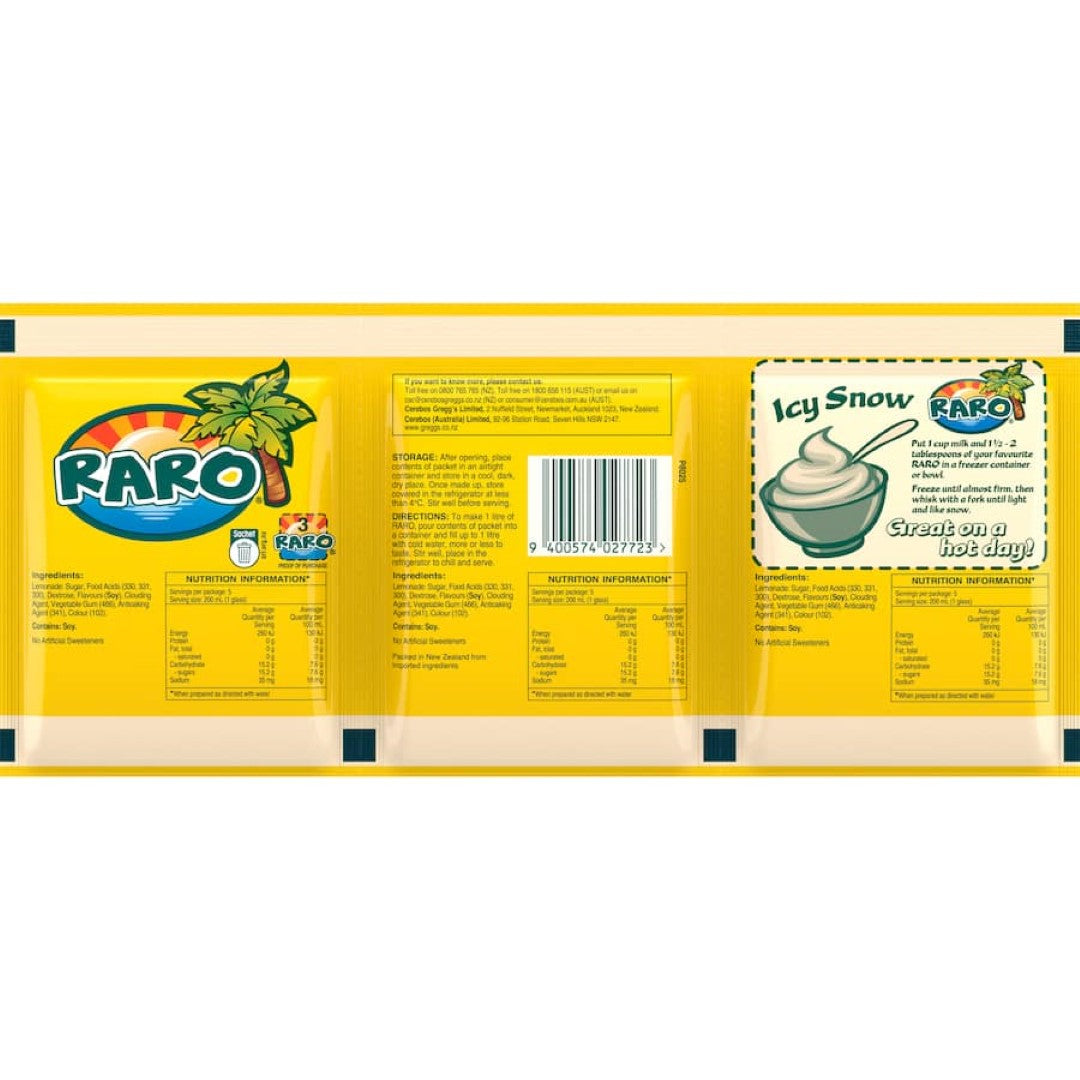 Raro Beverage Mix Lemonade three-pack, easy to prepare, refreshing, no artificial sweeteners, includes Vitamin C for hydration.