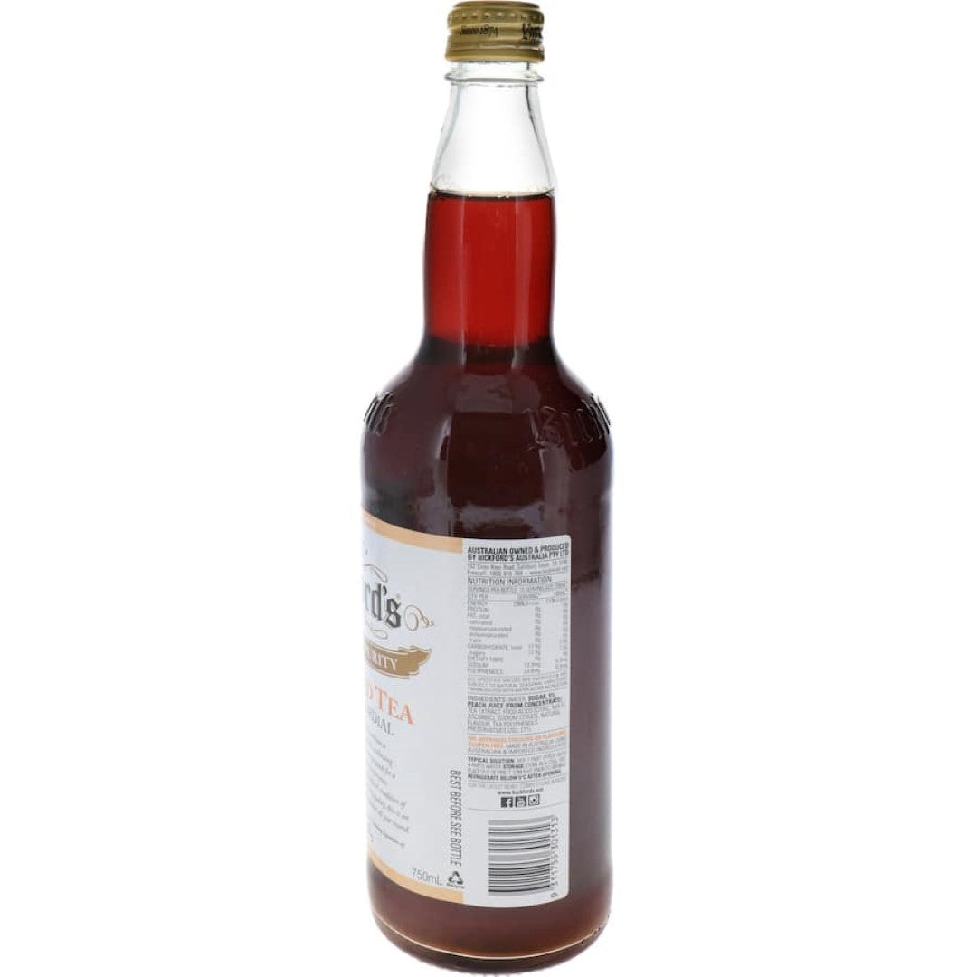 Bickford's Peach Iced Tea cordial featuring a blend of classic tea and sweet peach flavors for a refreshing drink.