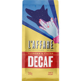 Rich and smooth Caffe L'affare decaf coffee featuring Central American beans with dark chocolate and spice notes.