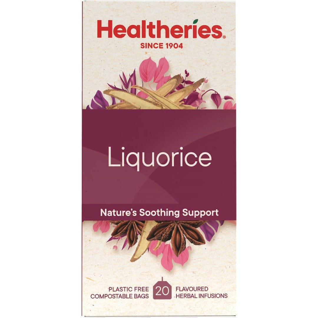 A fragrant blend of liquorice, aniseed, fennel, and spices, Healtheries Herbal Tea offers a soothing, caffeine-free experience.