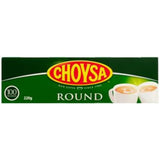 Choysa Tea Round: Iconic kiwi blend with rich flavor, enchanting aroma, and vibrant red-yellow logo, perfect for any tea occasion.