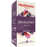 A vibrant box of Healtheries Fruit Tea featuring blackcurrant, apple, and elderberry for a refreshing, caffeine-free experience.