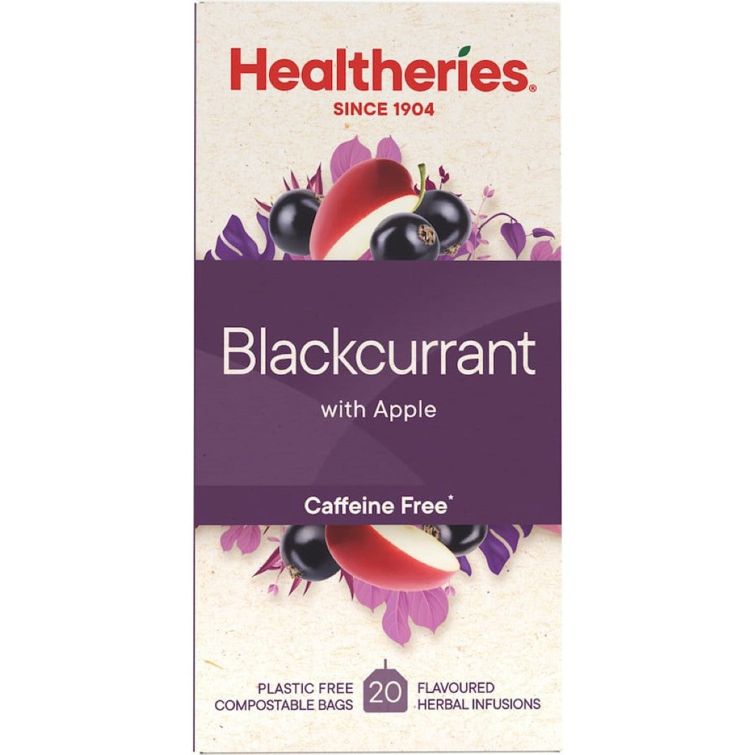 A vibrant blend of blackcurrant and apple fruit pieces in a teacup, ideal for hot or iced enjoyment.