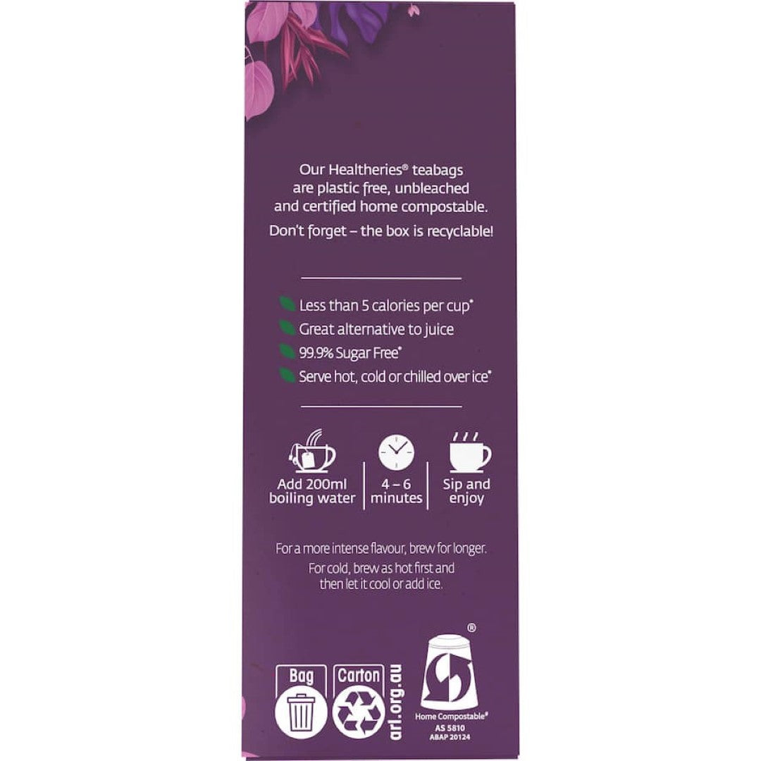A delightful blend of blackcurrant, apple, and elderberry fruit tea, caffeine-free for hot or iced enjoyment.