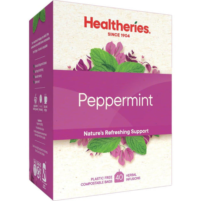 Aromatic Healtheries Herbal Tea Peppermint, a caffeine-free beverage promoting digestion and relaxation with refreshing flavor.