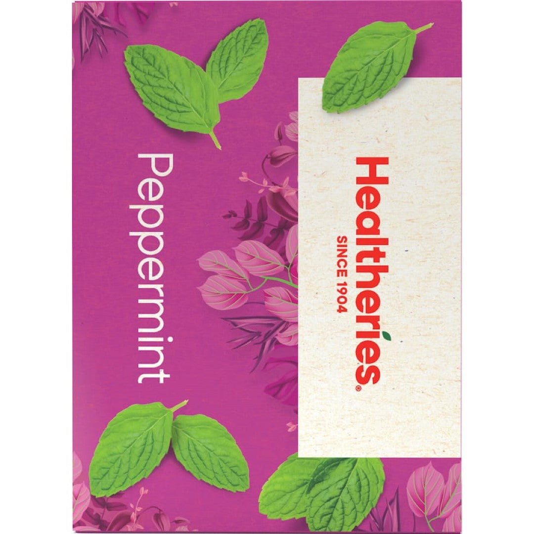 Aromatic Healtheries Peppermint Herbal Tea, caffeine-free, aids digestion, relieves nausea, refreshing flavor, and calming effects.