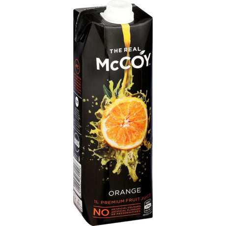 Refreshing Mccoy Fruit Juice Orange in eco-friendly packaging, made from 100% natural quality oranges with no additives.