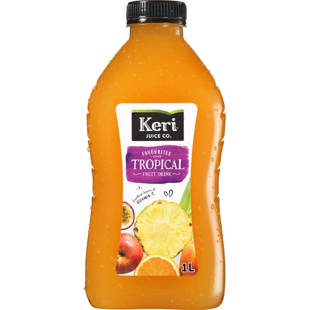 Keri Fruit Drink Tropical in a sharing size bottle, bursting with real tropical fruit flavors for a refreshing taste.