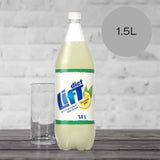 Refreshing Lift Diet Lemon soft drink in a 1.5L bottle, featuring real lemon juice for a zesty low-calorie beverage.