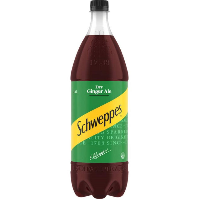 Refreshing Schweppes Ginger Ale, a premium mixer with zesty flavor, perfect for cocktails or solo enjoyment.