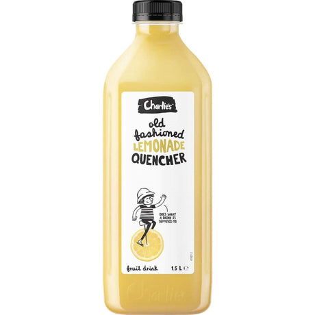 Charlie's Lemonade Quencher, a refreshing fruit drink with real lemonade flavor and packed with vitamins for guilt-free enjoyment.