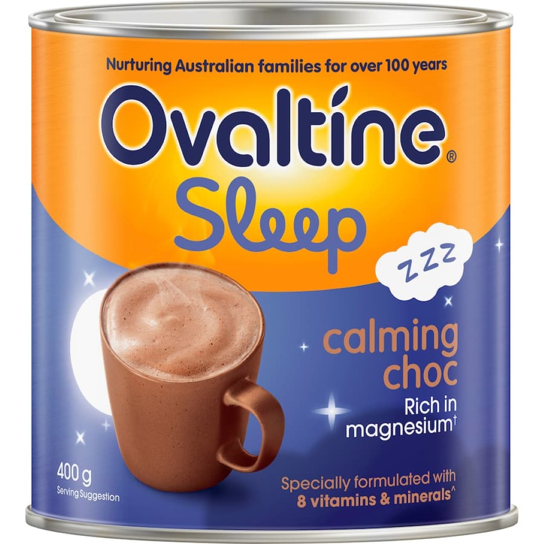 A comforting cup of Ovaltine Drinking Chocolate Sleep, enriched with magnesium and vitamins for restful nights and relaxation.