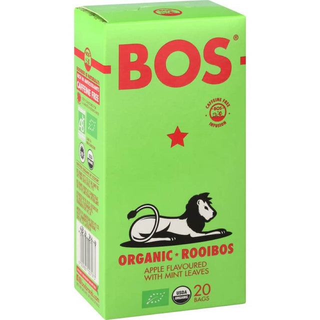 Bos Fruit Tea featuring a blend of organic apple and refreshing mint for a delightful, fruity wellness experience.