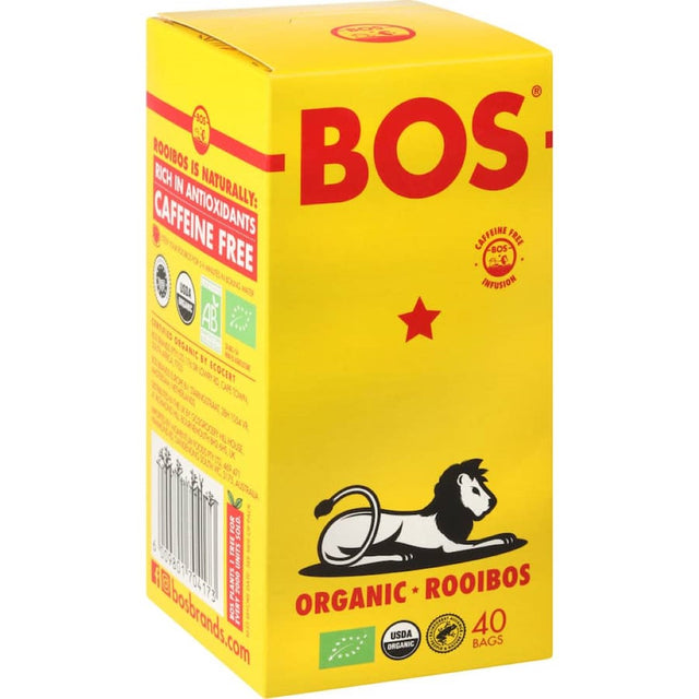A box of Bos Tea Original, a premium rooibos tea known for its rich flavor, health benefits, and eco-friendly packaging.