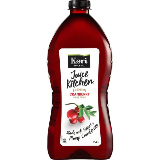 Bottle of Keri Premium Fruit Drink Cranberry, showcasing rich cranberry juice packed with antioxidants and vitamins.