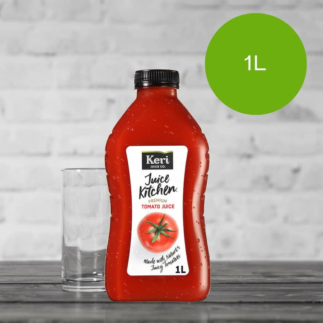 Keri Premium Tomato Juice in a 1L bottle, crafted from hand-selected ripe tomatoes for a refreshing, nutritious drink.