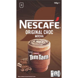 Nescafe Tim Tam Coffee Sachets Original Choc Mocha 8-pack, rich and creamy mocha coffee blend for indulgent enjoyment.