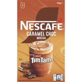 Nescafe Tim Tam Coffee Sachets pack featuring 8 caramel choc mocha servings for a rich and frothy coffee experience.