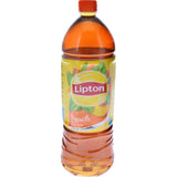 A 1.5-liter bottle of Lipton Ice Tea Peach, featuring quality black tea blended with ripe peach flavors, perfect for sharing.