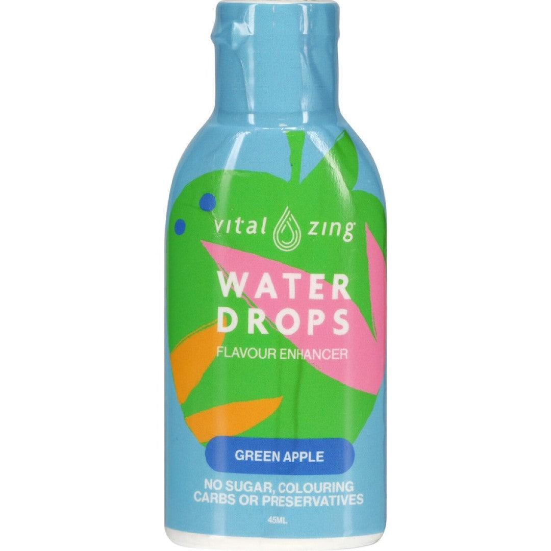 Vital Zing Waterdrops in Apple flavor, a zero-calorie enhancer for flavorful hydration with natural apple extracts.