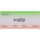 Vista Sparkling Water Raspberry & Lime can, featuring a vibrant mix of raspberry and lime, perfect for refreshing hydration.