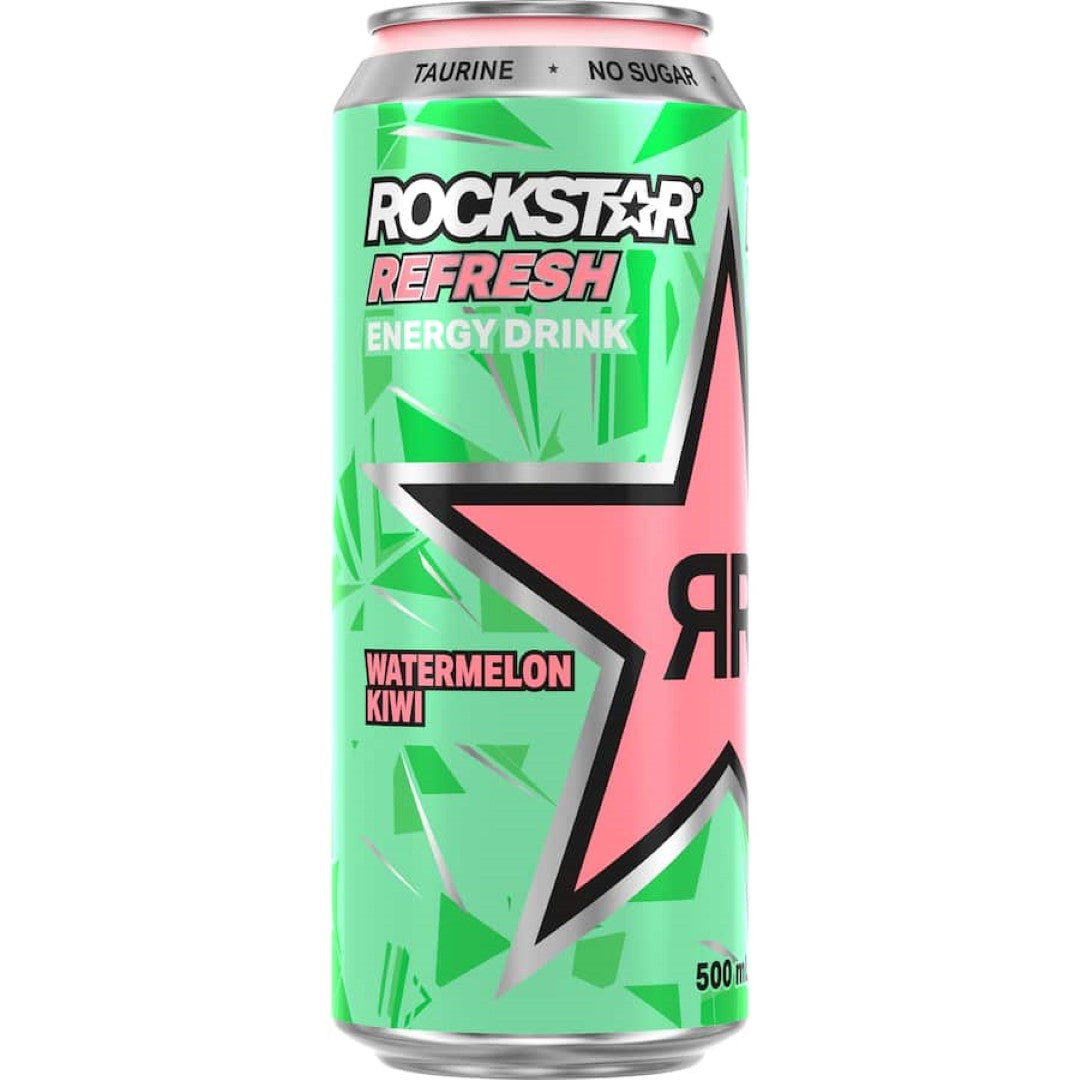 Rockstar Refresh Energy Drink in Watermelon Kiwi flavor, offering clean energy and hydration in a sugar-free, guilt-free beverage.