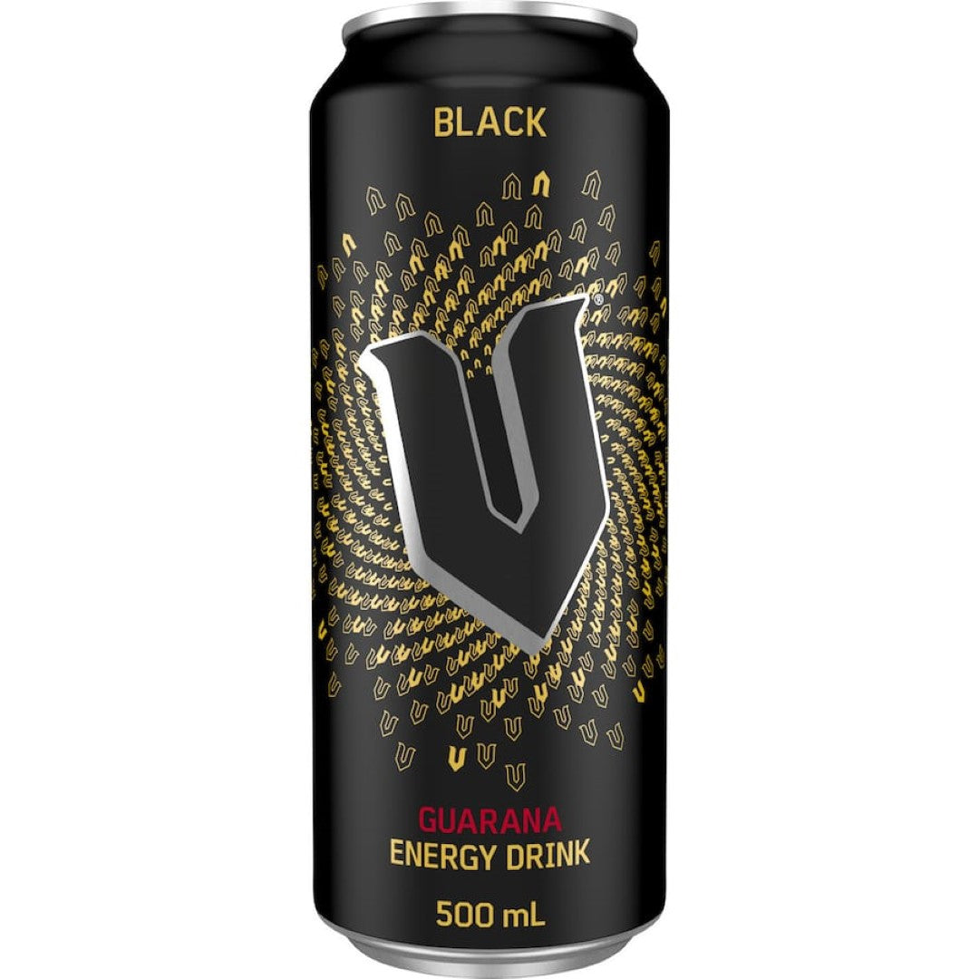 V Energy Drink Black can, featuring bold flavor and energizing ingredients for an active lifestyle.