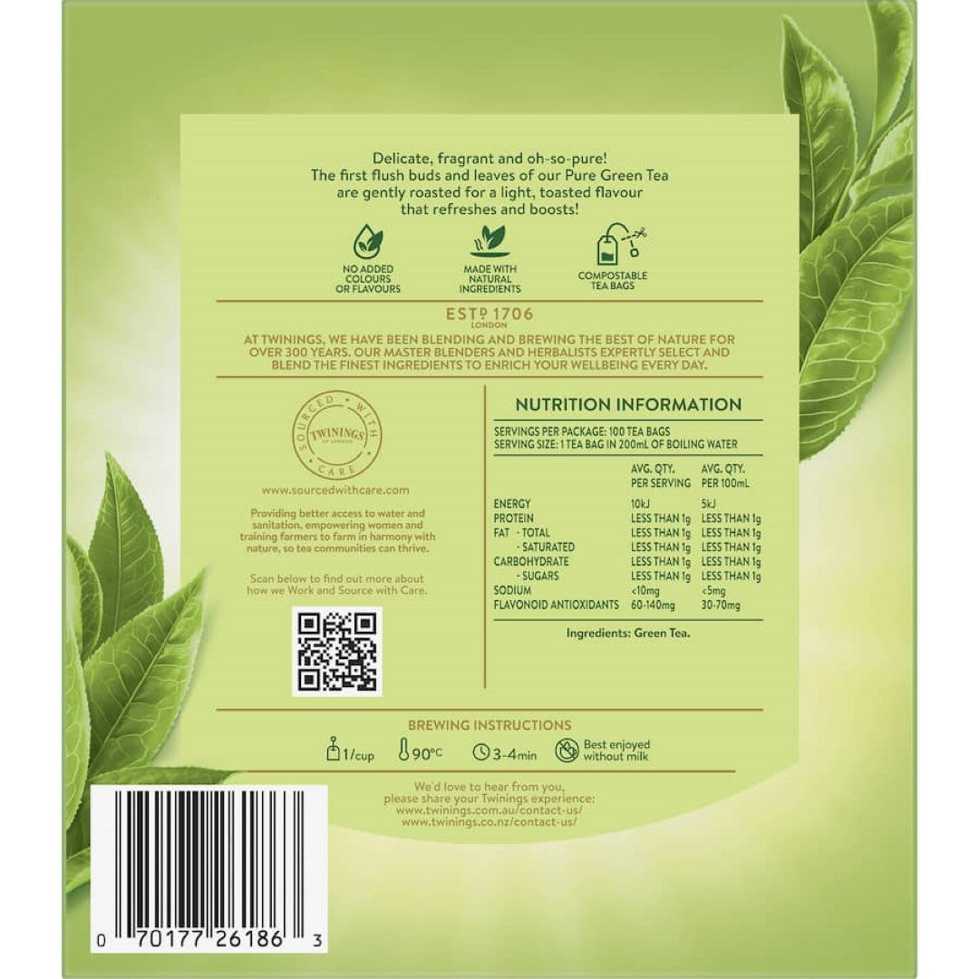 Twinings Green Tea Pure: refreshing, antioxidant-rich blend for quality tea lovers, perfect hot or cold for wellness and enjoyment.