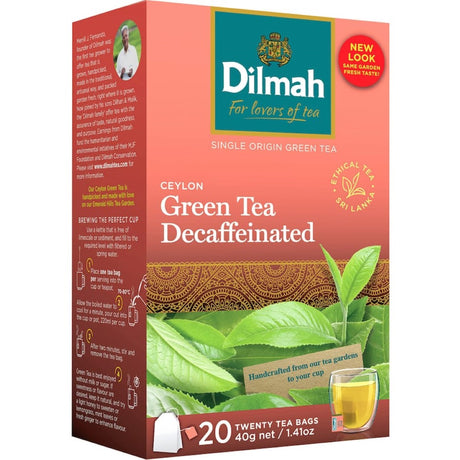 Dilmah Green Tea Natural Decaf - refreshing, handpicked Ceylon green tea with no caffeine, rich in antioxidants and flavor.