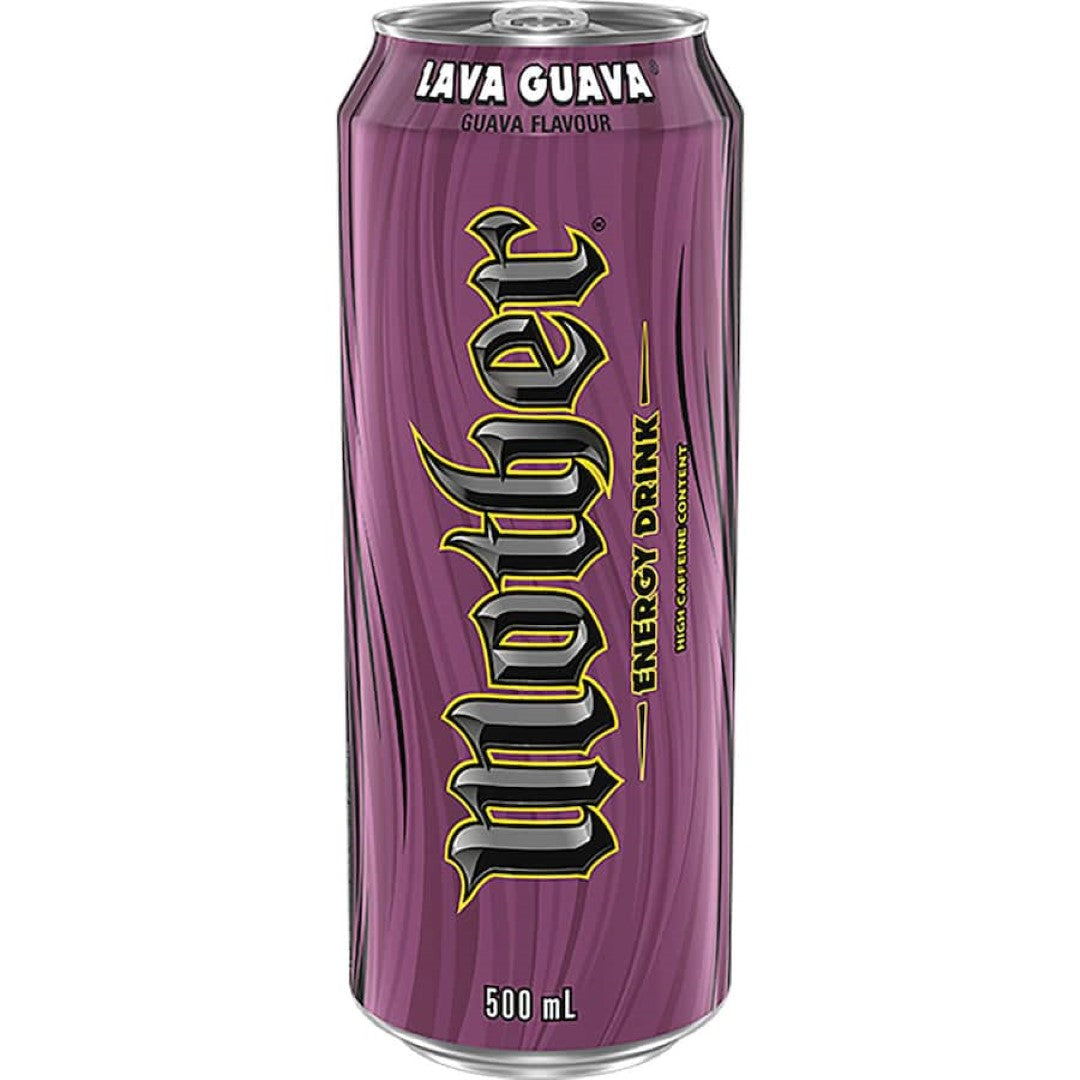 Bright can of Mother Energy Drink Lava Guava, featuring tropical guava flavor, ideal for boosting energy and vitality.