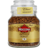 Moccona Classic Instant Freeze Dried Coffee in a 50g jar, offering smooth medium roast flavor from quality Arabica and Robusta beans.