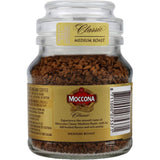 Moccona Classic Instant Freeze Dried Coffee in a 50g glass jar offers smooth, rich medium roast flavor from 100% coffee beans.