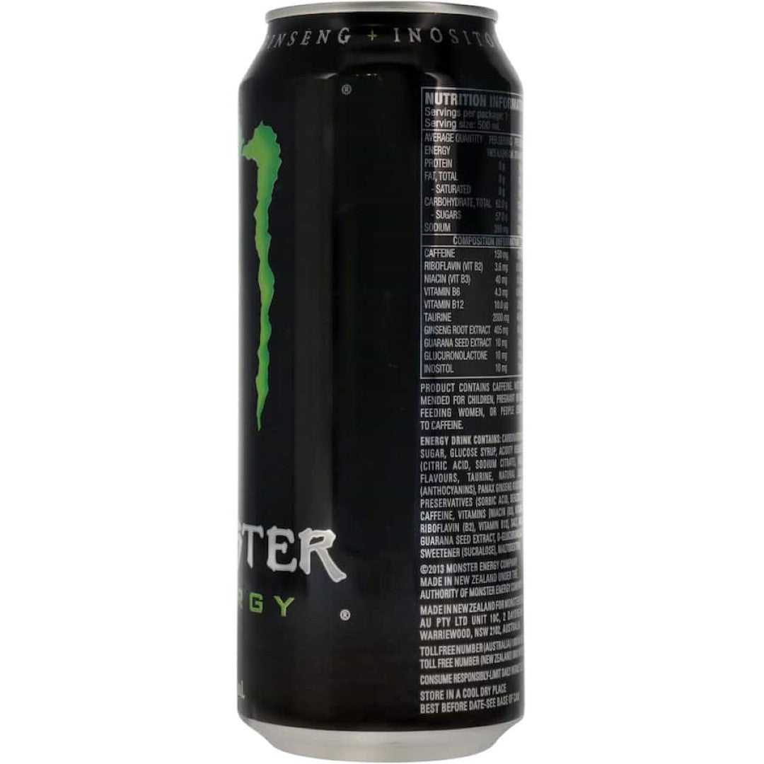 Cans of Monster Energy Drink showcasing vibrant flavors, designed to boost energy and focus for adventurous moments.