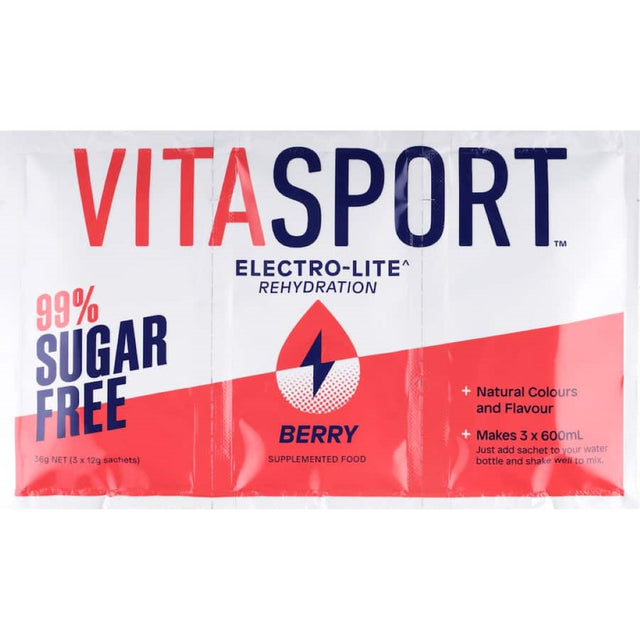 Vitasport Electrolytes Berry Boost: sugar-free hydration drink packed with essential electrolytes for active lifestyles.