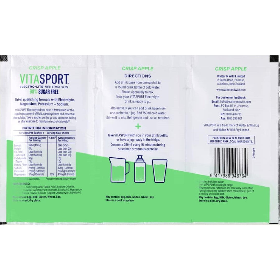 Vitasport Electrolyte drink in Crisp Apple flavor, sugar-free, boosts hydration and energy with essential electrolytes.