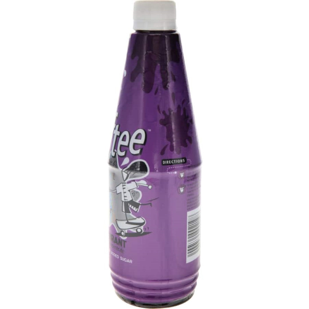 Thriftee Concentrate Blackcurrant Cordial bottle, makes 20+ liters of low-joule, sugar-free fruit drink for guilt-free sipping.