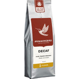 Decaf medium roast plunger grind coffee showcasing chocolate notes, ethically sourced, and freshly ground for flavorful enjoyment.