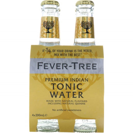 Fever Tree Premium Indian Tonic Water, crafted with spring water and botanicals, perfect for enhancing fine spirits.