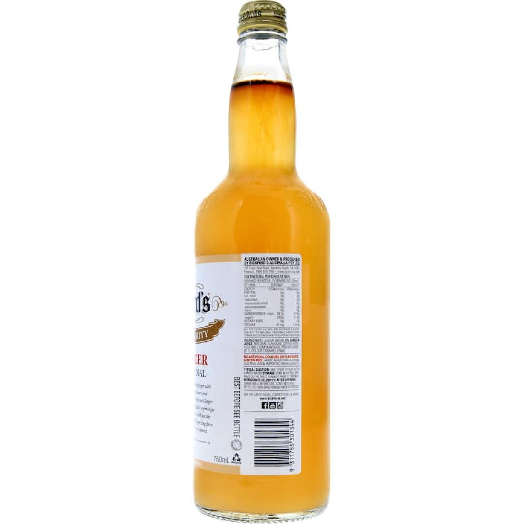 Bickford's Cordial Ginger Beer Flavour, a refreshing non-alcoholic drink with zesty ginger and delightful sweetness.