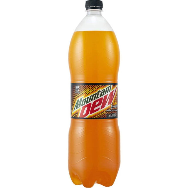 Vibrant orange Mountain Dew Live Wire can, bursting with electrifying citrus flavor for ultimate refreshment.