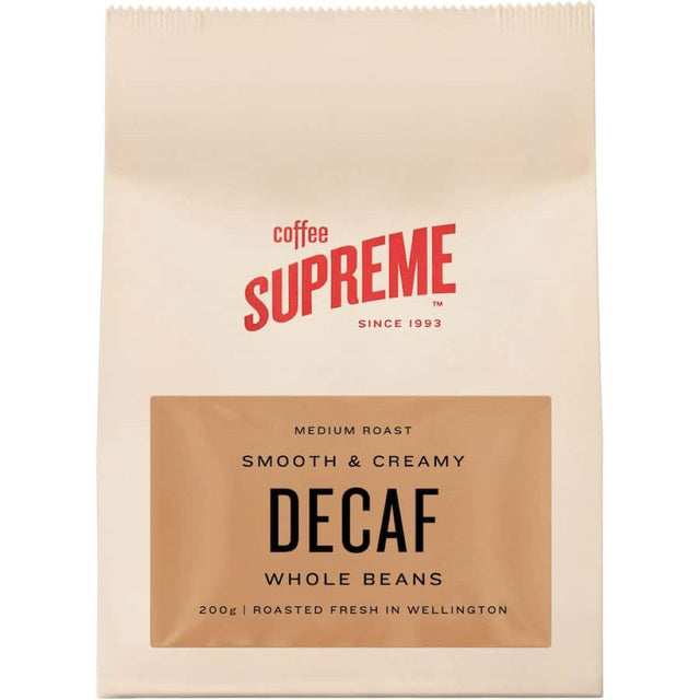 Whole beans decaf coffee with rich aroma, smooth flavor, and notes of chocolate and nuts for a delightful caffeine-free experience.